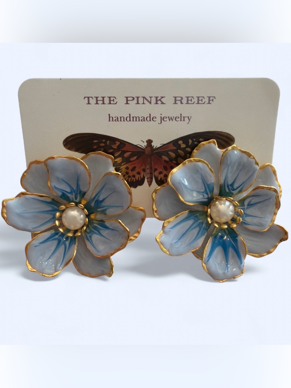 Anthropologie Earrings The Pink Reef Handpainted Ocean Blue Made in USA NEW